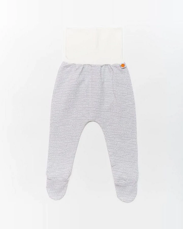 Cheeky Apple Strampelhose mit Füßen aus Bio-Baumwolle "Baby Basic Dotted Lines" Grau/Weiß