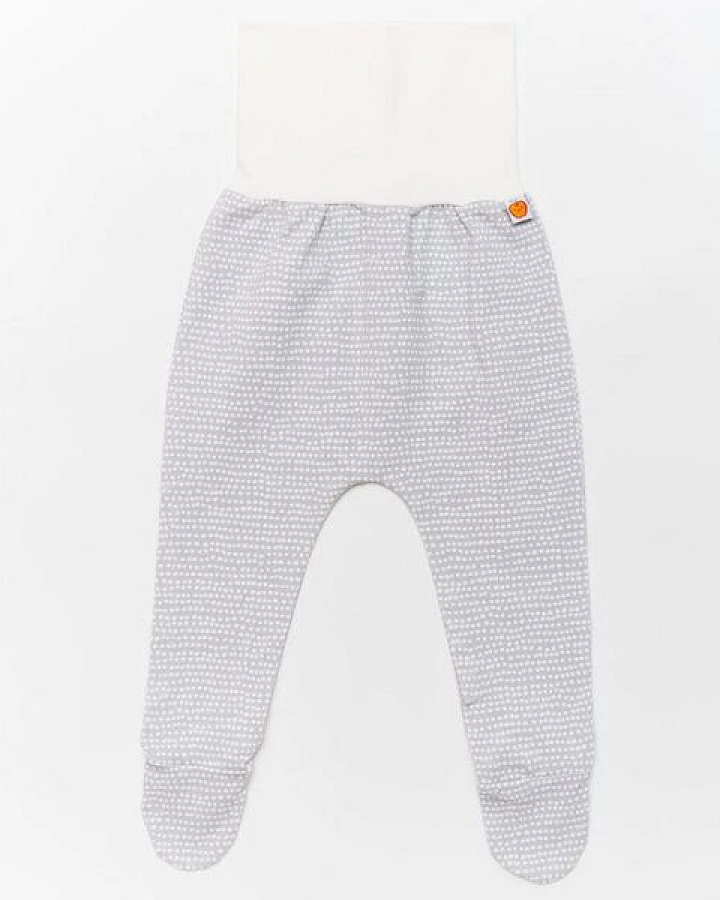 Cheeky Apple Strampelhose mit Füßen aus Bio-Baumwolle "Baby Basic Dotted Lines" Grau/Weiß