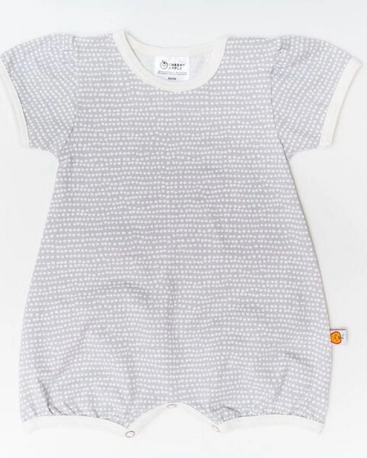 Cheeky Apple Mädchen Kurzarm-Spieler aus Bio-Baumwolle "Baby Basic Dotted Lines" Grau/Weiß