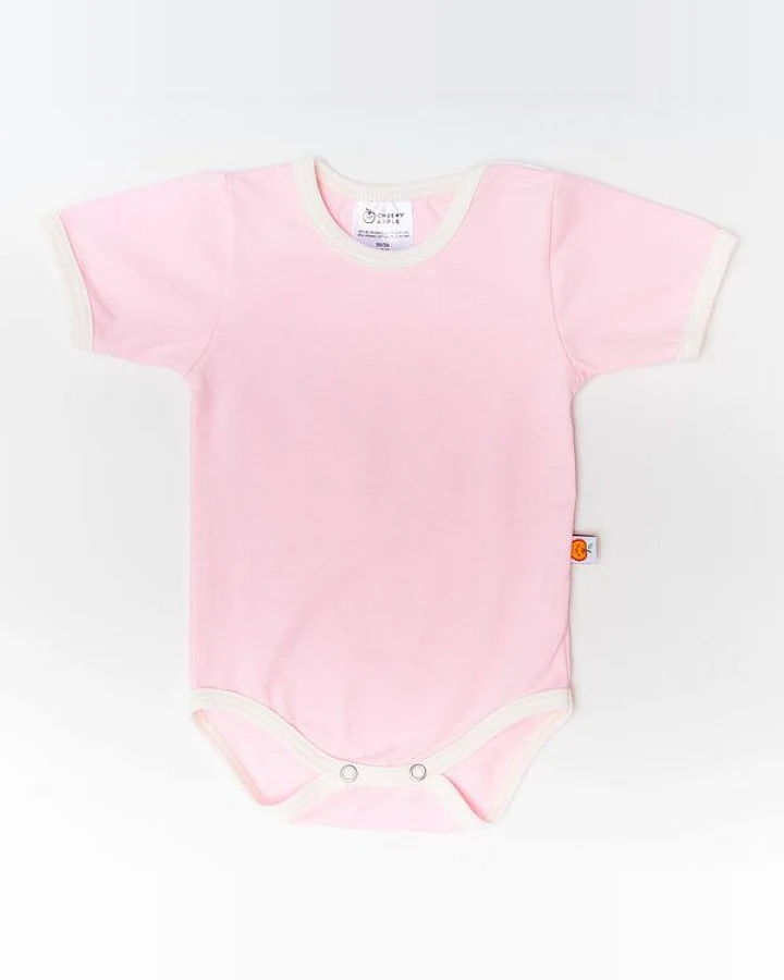 Cheeky Apple Kurzarm-Body aus Bio-Baumwolle "Baby Basic Uni" Hellrosa/Weiß