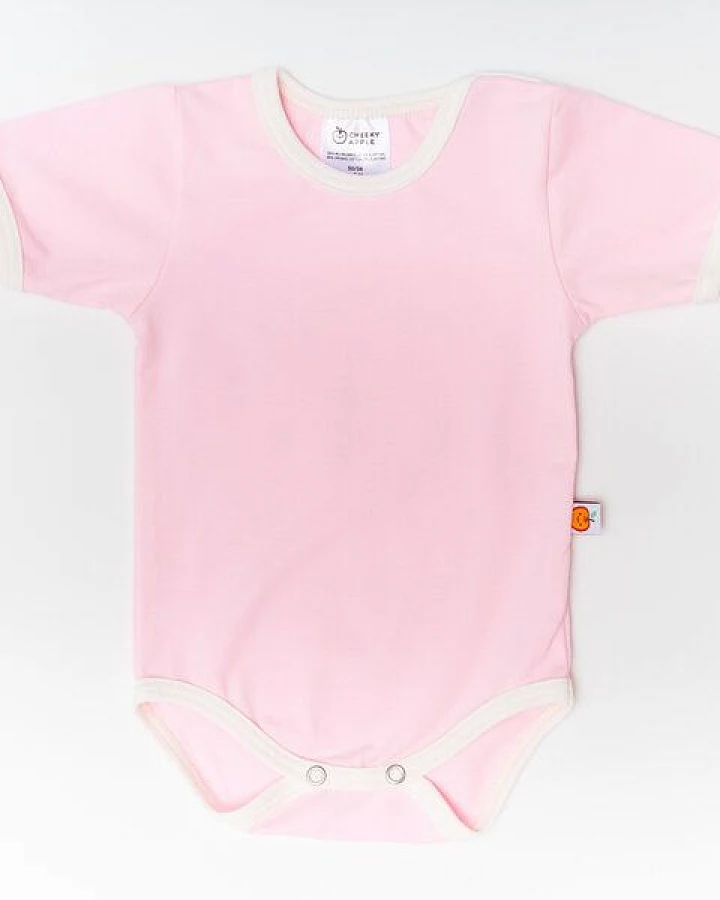 Cheeky Apple Kurzarm-Body aus Bio-Baumwolle "Baby Basic Uni" Hellrosa/Weiß