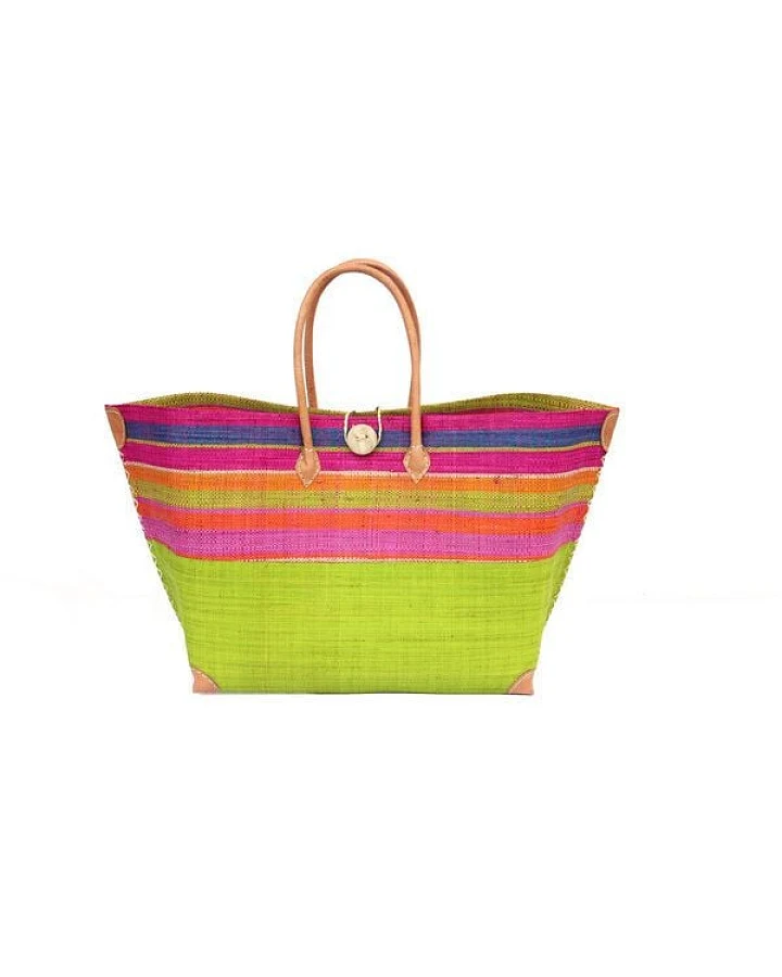 frosch und rabe Strandtasche MERY GROSS Streifen / Uni mit Leder Griffen (Maße: 62/45 x 36 x 23 cm)