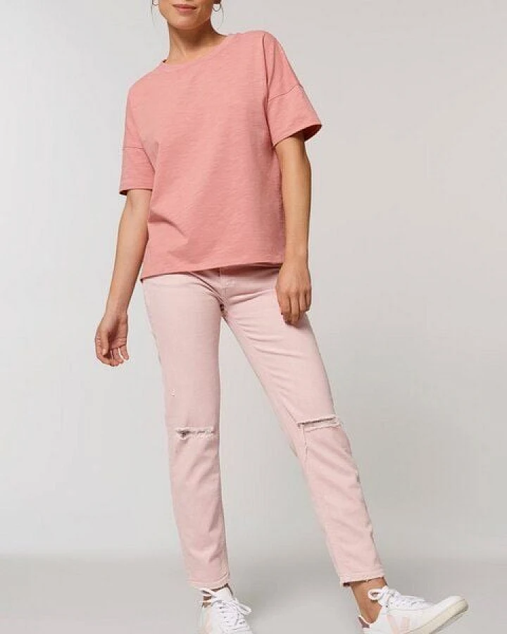 YTWOO Kurzes Damen T-Shirt aus schwerer Bio Baumwolle mit Slub-Optik