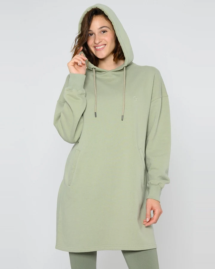 ThokkThokk Damen vegan Kapuzenkleid Wüstensalbei Grün