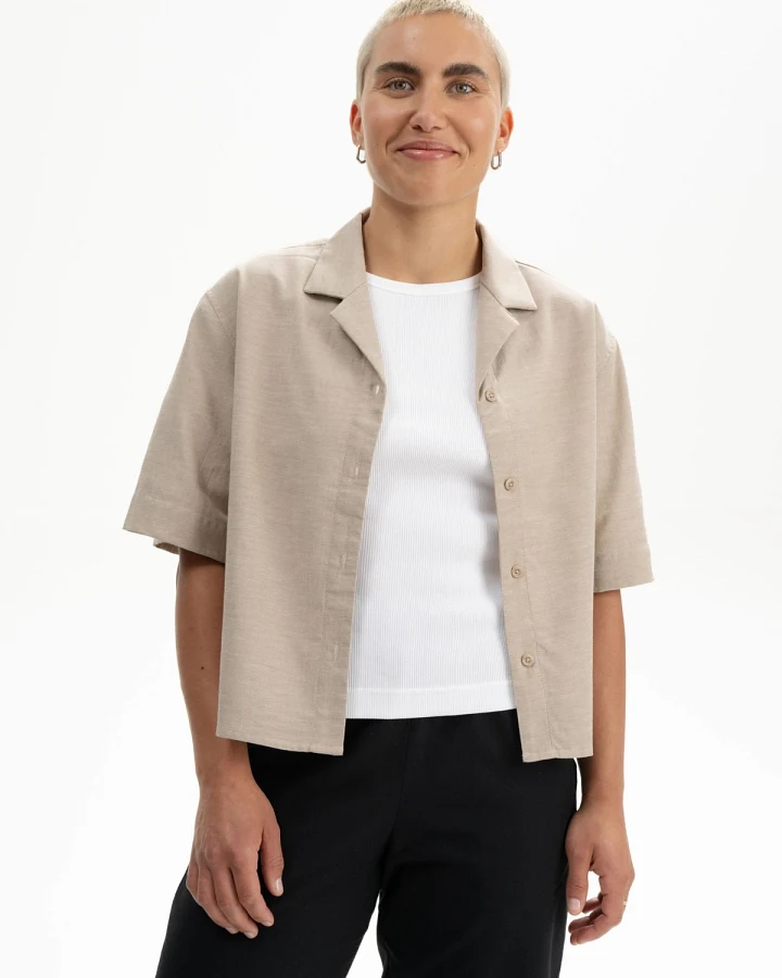 MELA Damen vegan Shirt Kurzarm Tavleen Birch Melange Beige