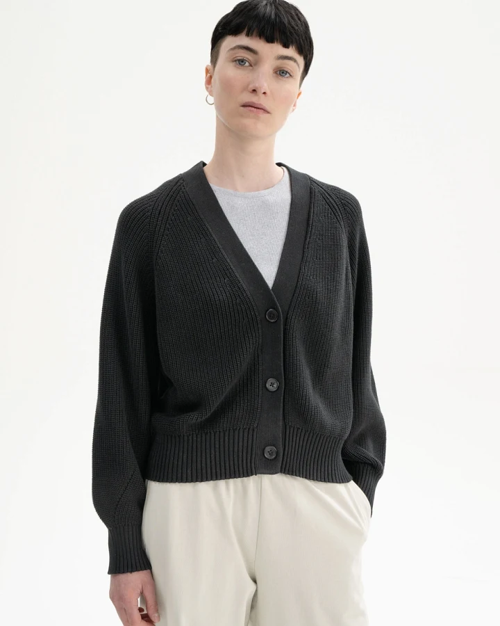 MELA Damen vegan Rippenstrick Strickjacke Bhuma Schwarz