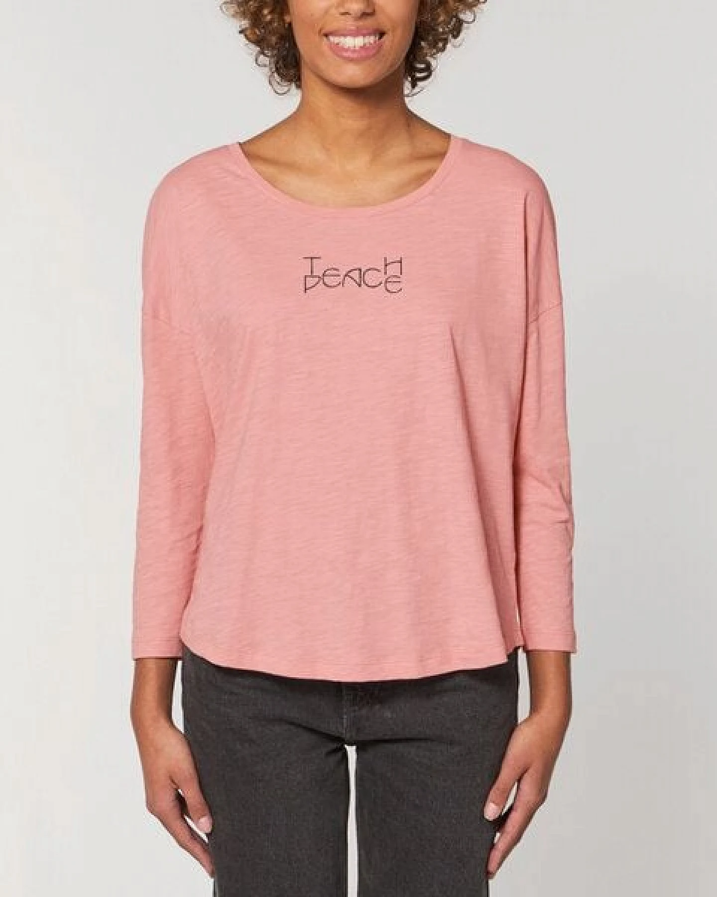 Human Family Damen Longsleeve aus Slub Garn - "Wave - Teach Peace" – Ansicht 2
