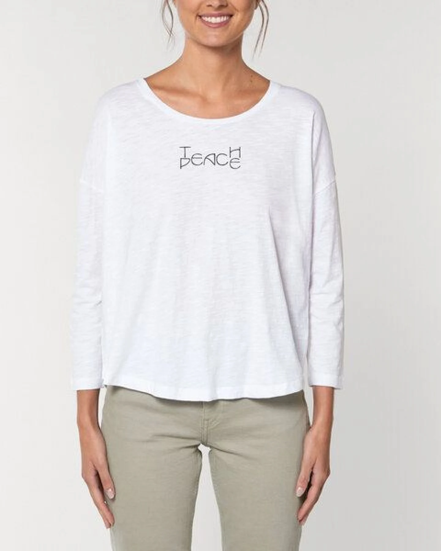 Human Family Damen Longsleeve aus Slub Garn - "Wave - Teach Peace" – Ansicht 3