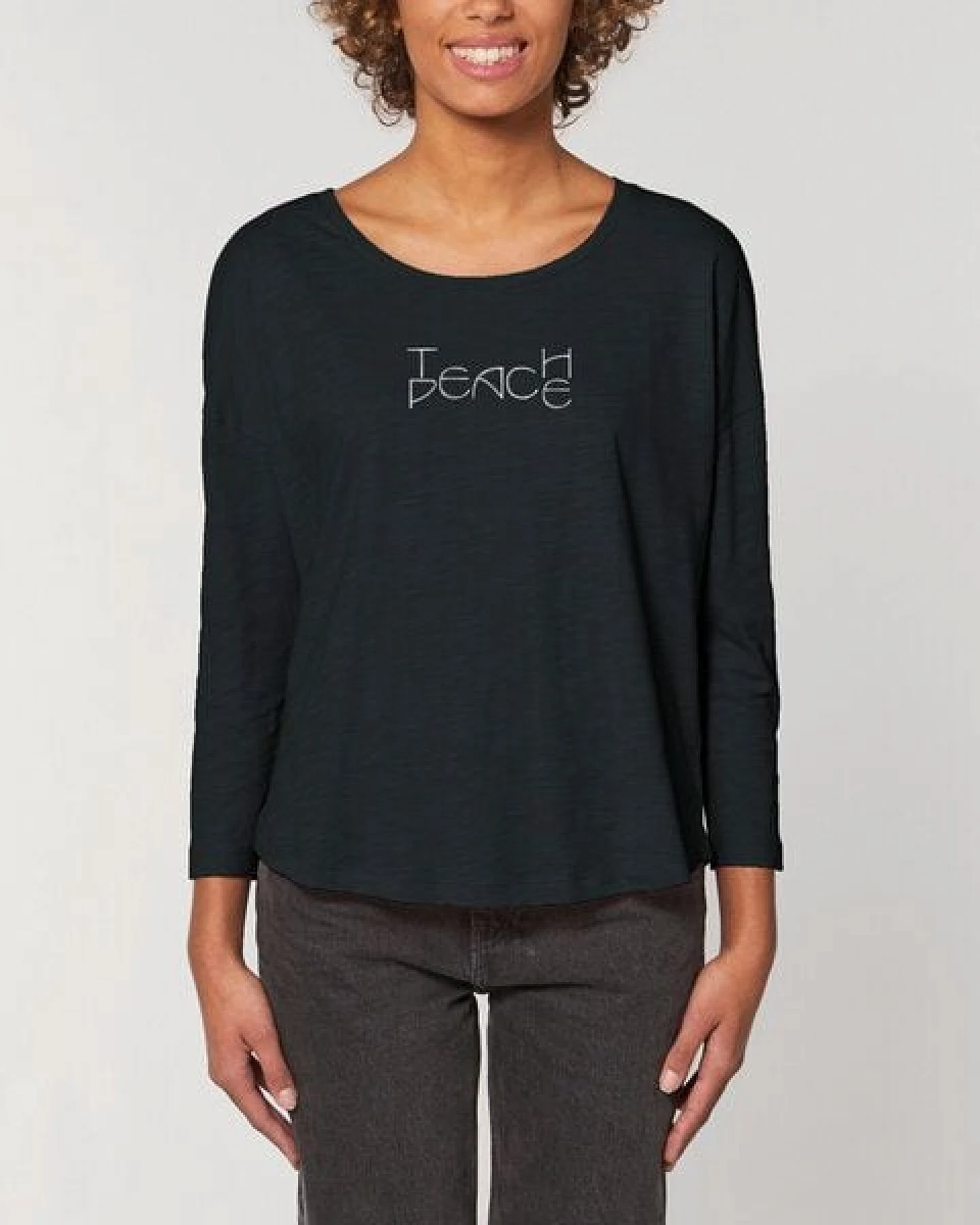 Human Family Damen Longsleeve aus Slub Garn - "Wave - Teach Peace" – Ansicht 4