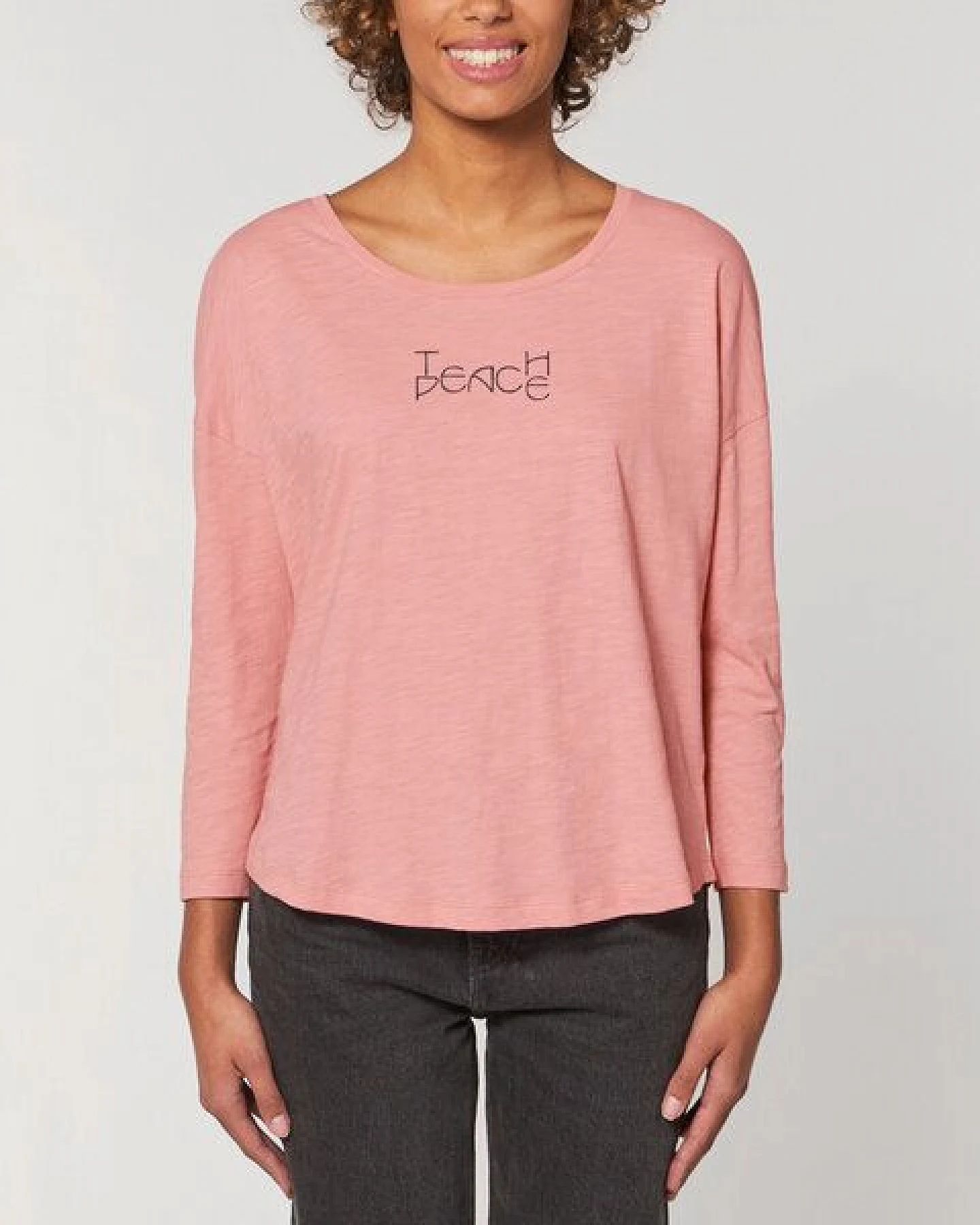 Human Family Damen Longsleeve aus Slub Garn - "Wave - Teach Peace" – Ansicht 3