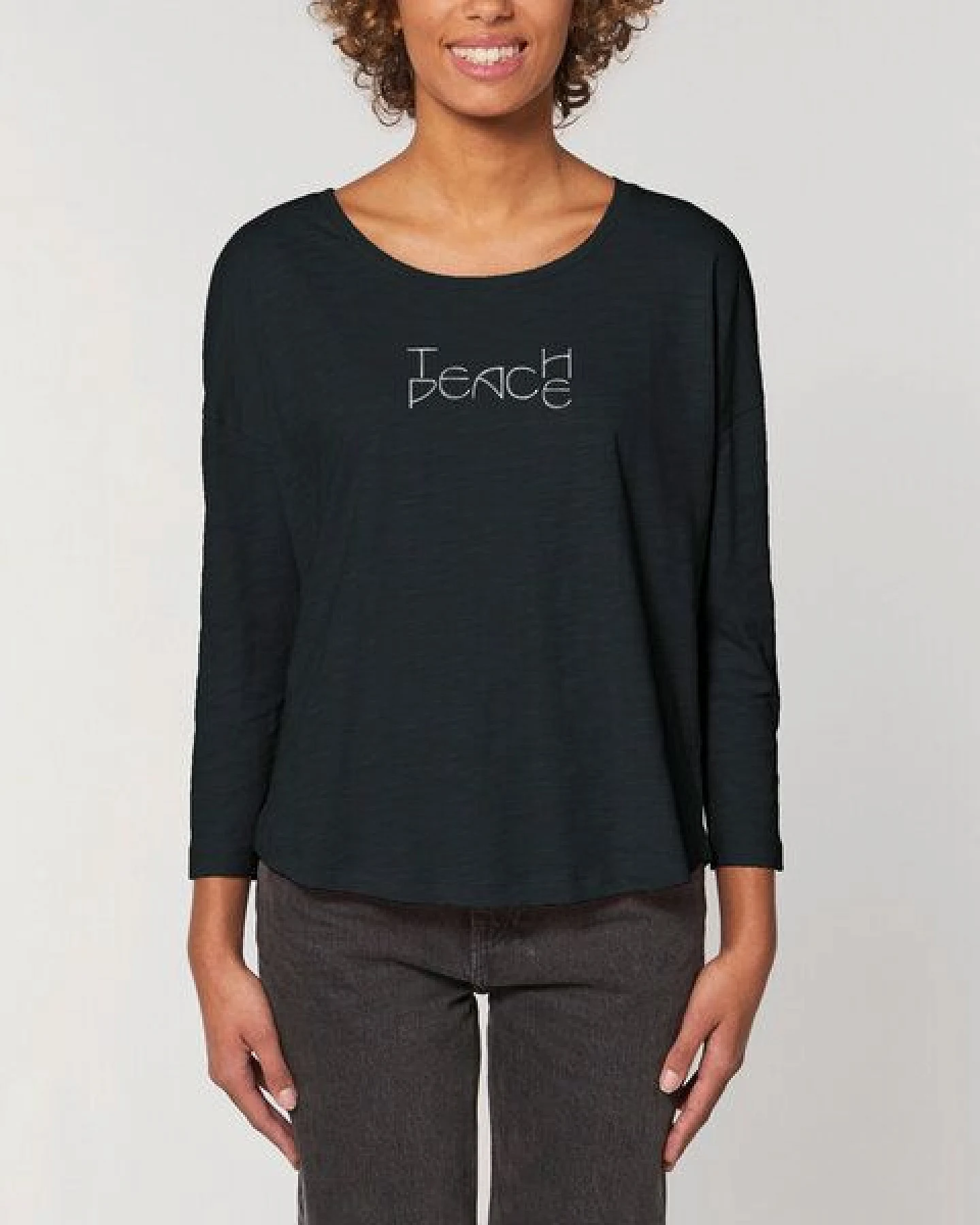 Human Family Damen Longsleeve aus Slub Garn - "Wave - Teach Peace" – Ansicht 4