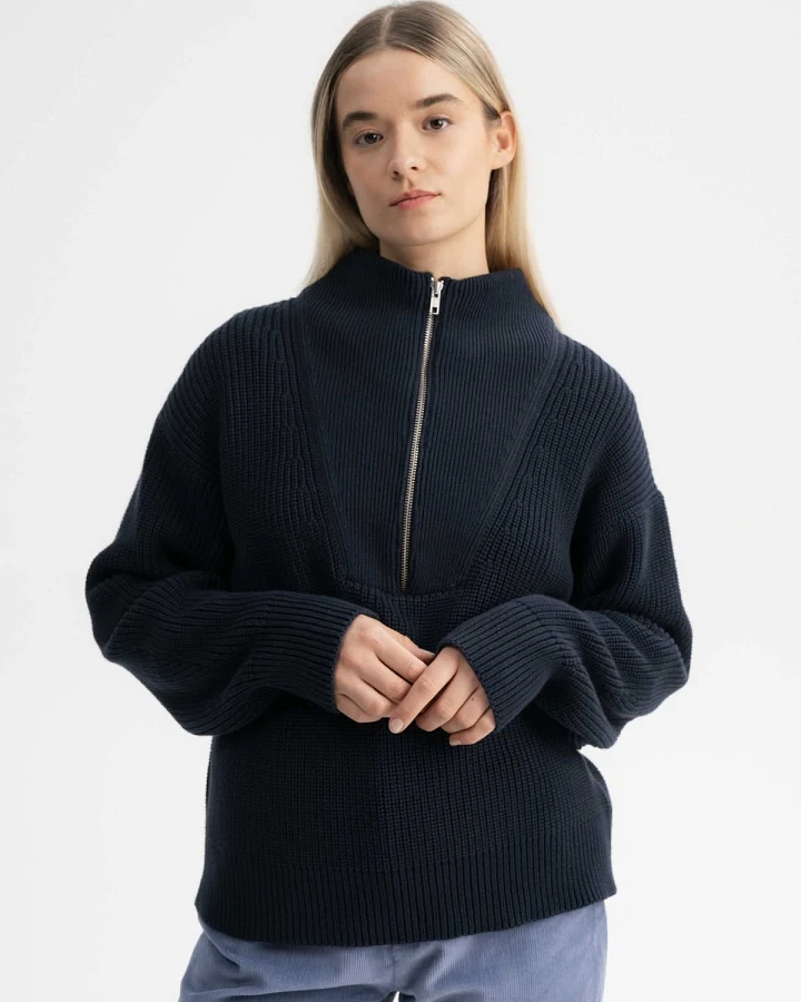MELA Damen vegan Troyer Rippenstrick Kimaya Marineblau