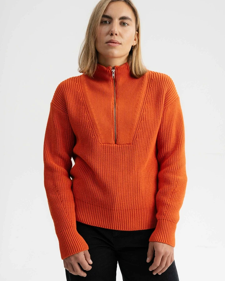 MELA Damen vegan Troyer Rippenstrick Kimaya Orange Ziegel