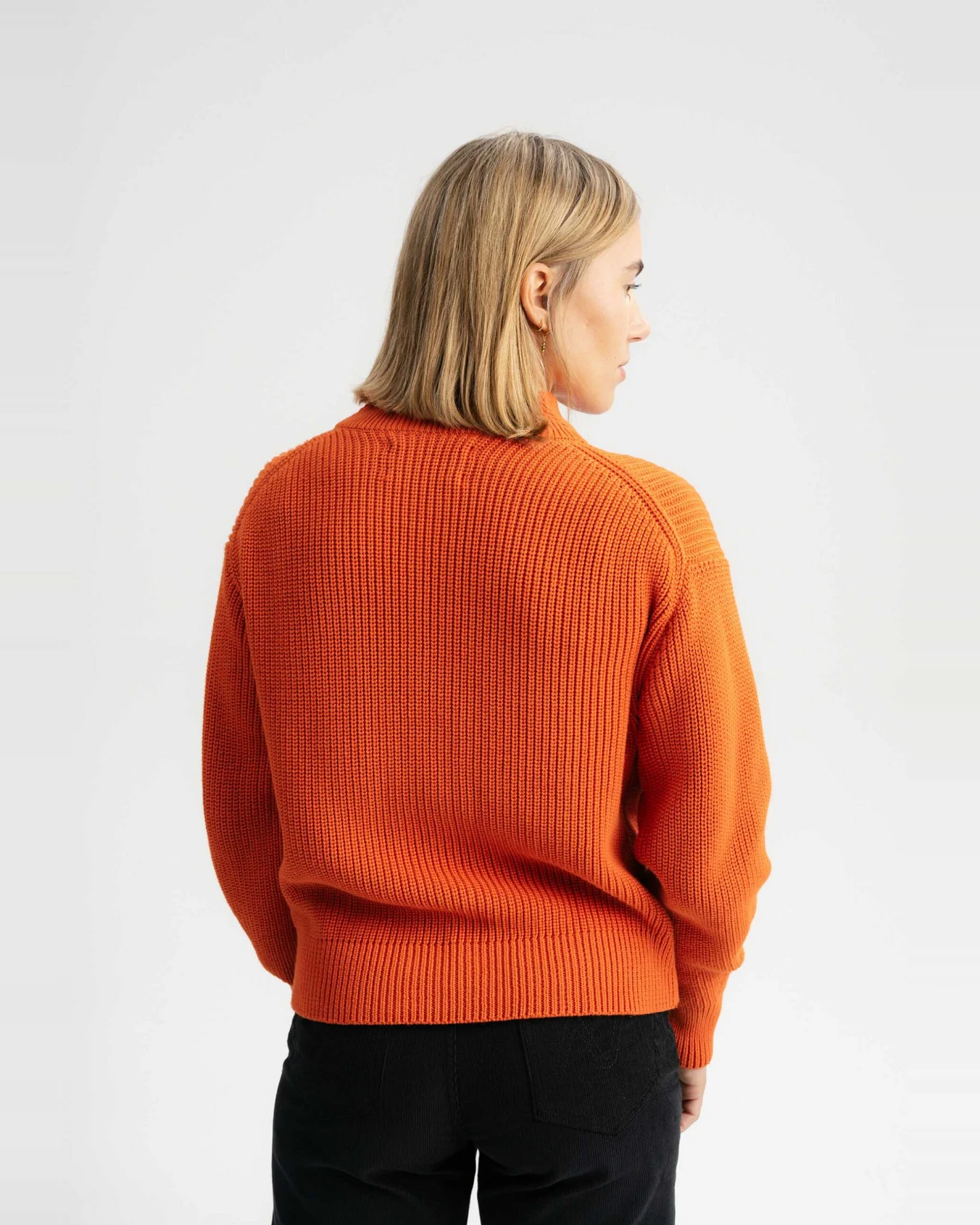 MELA Damen vegan Troyer Rippenstrick Kimaya Orange Ziegel – Ansicht 2