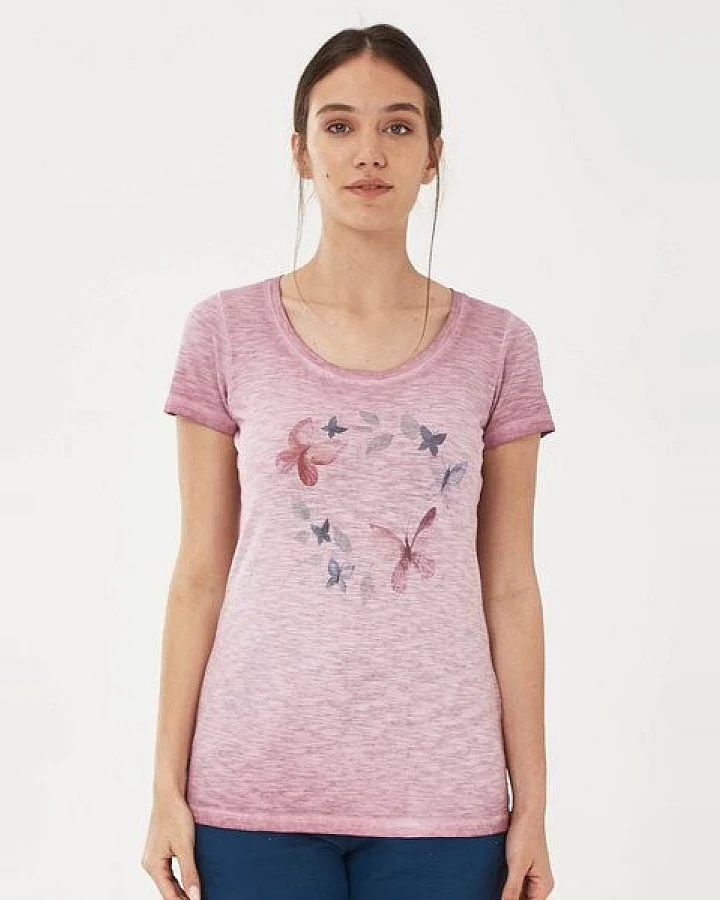 ORGANICATION Garment Dyed T-Shirt aus Bio-Baumwolle mit Schmetterling-Print
