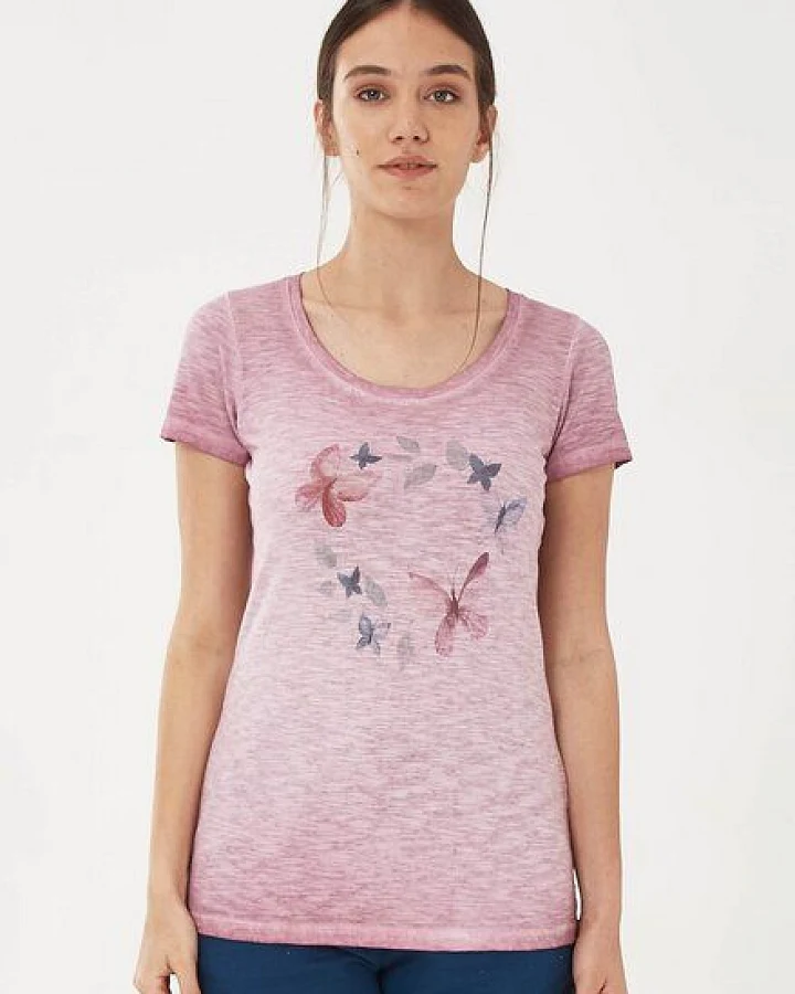 ORGANICATION Garment Dyed T-Shirt aus Bio-Baumwolle mit Schmetterling-Print
