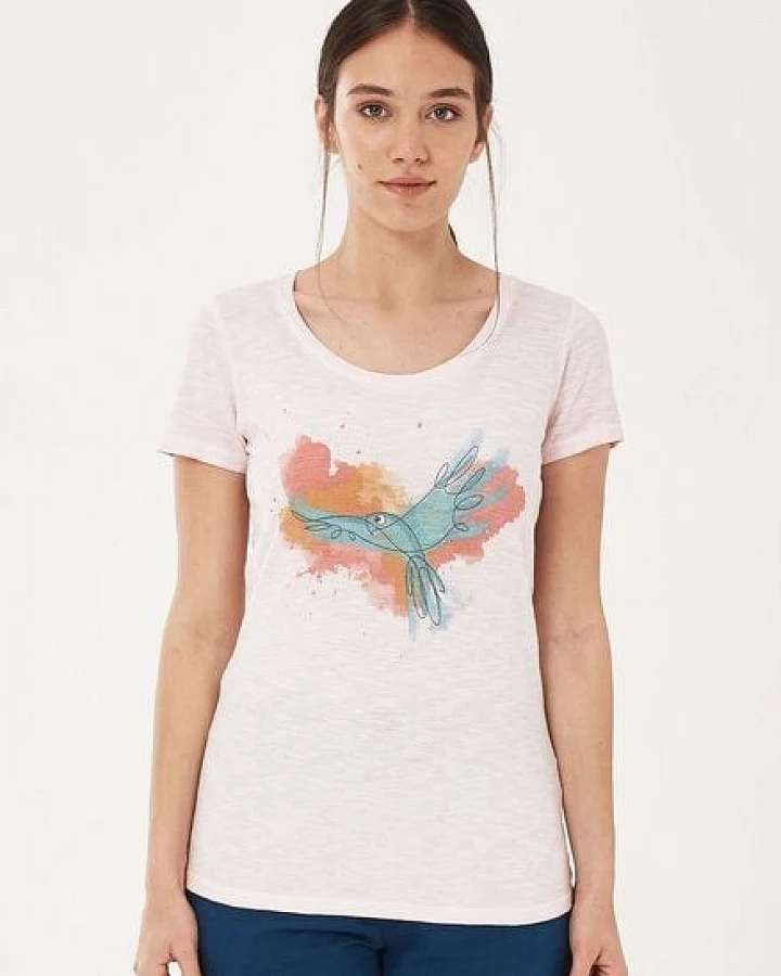 ORGANICATION Garment Dyed T-Shirt aus Bio-Baumwolle mit Vogel-Print