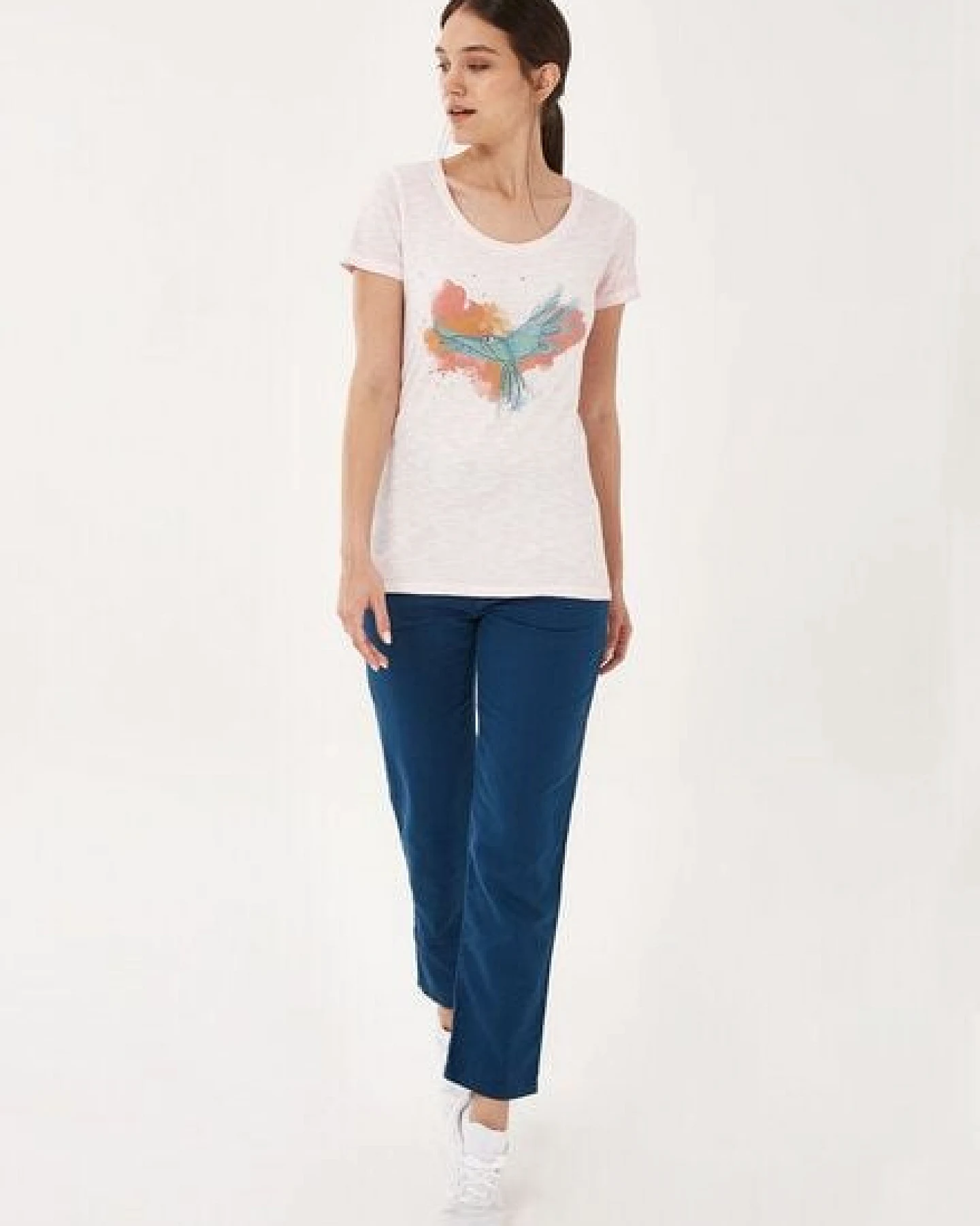 ORGANICATION Garment Dyed T-Shirt aus Bio-Baumwolle mit Vogel-Print – Ansicht 2