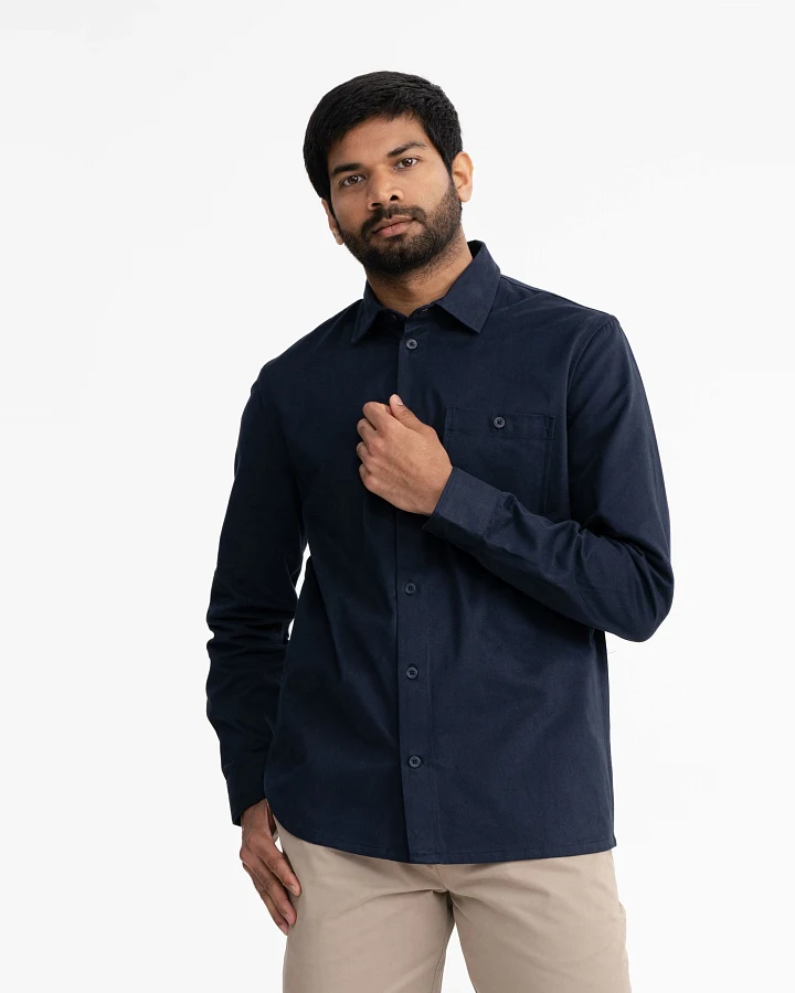 MELA Herren vegan Twill Hemd Ashutosh Marineblau