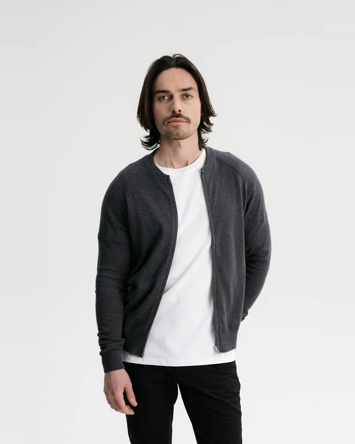 MELA Herren vegan Strickjacke Shamial Anthrazit Melange Dunkelgrau