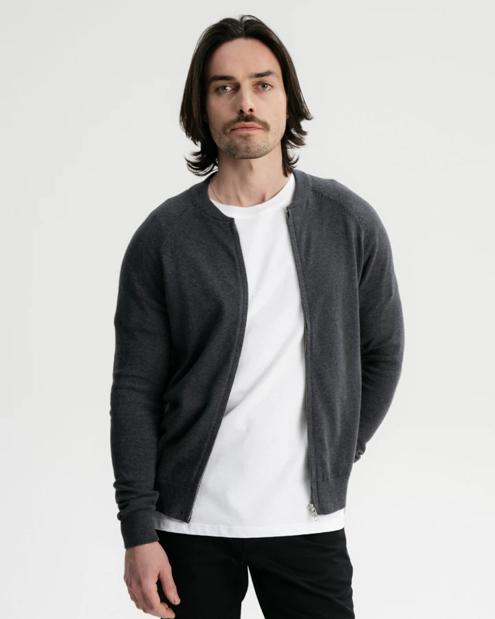 MELA Herren vegan Strickjacke Shamial Anthrazit Melange Dunkelgrau