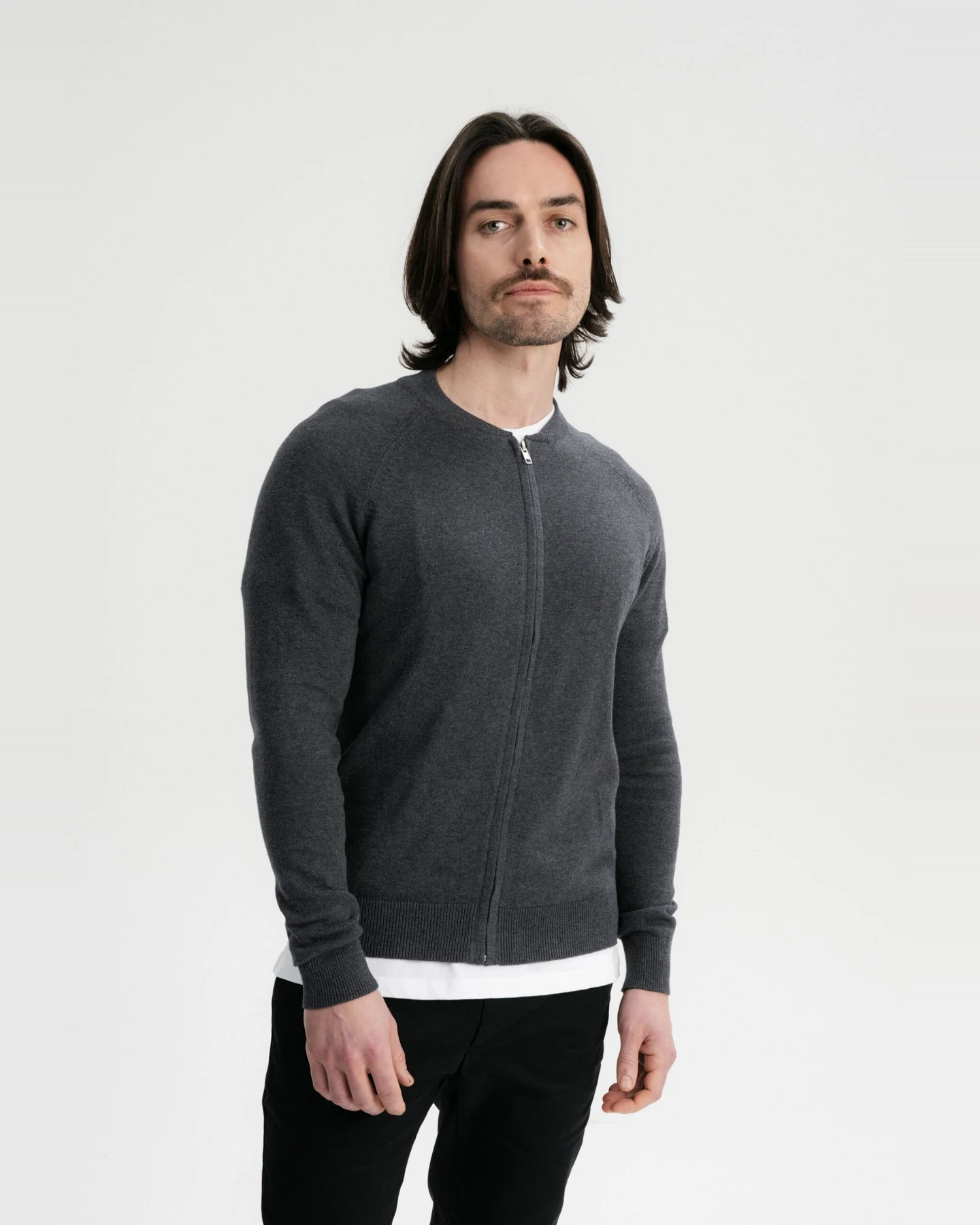MELA Herren vegan Strickjacke Shamial Anthrazit Melange Dunkelgrau – Ansicht 2