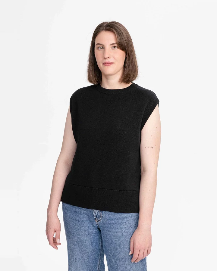 MELA Damen vegan Weste Jacquard-Strick Jamuna Schwarz