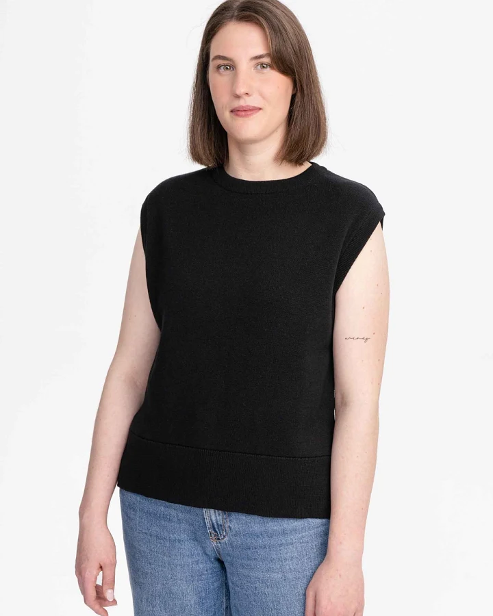 MELA Damen vegan Weste Jacquard-Strick Jamuna Schwarz