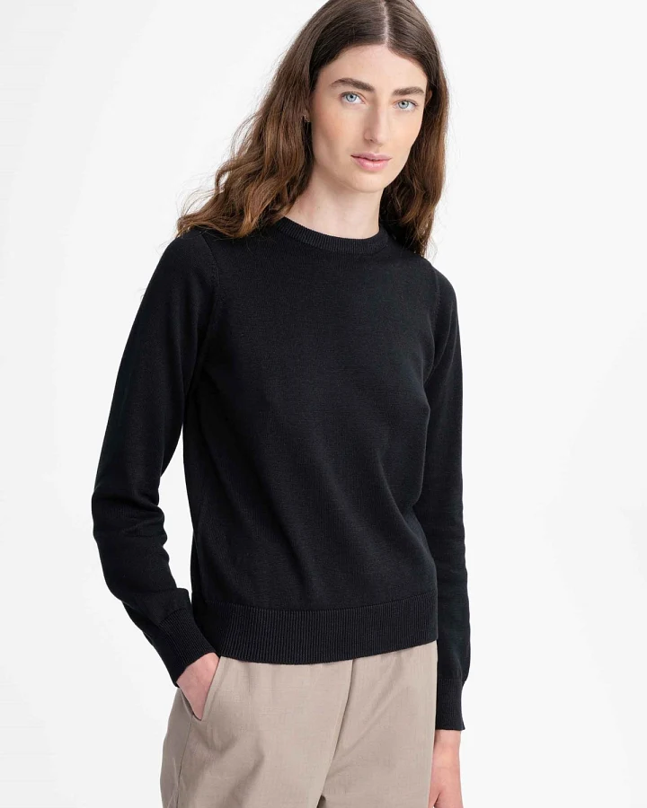 MELA Damen vegan Pullover Feinstrick Dhana Schwarz
