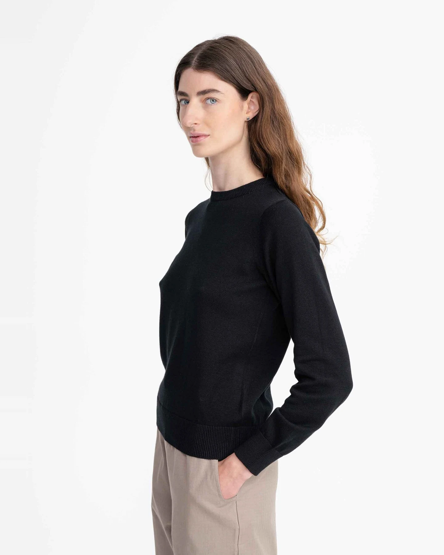 MELA Damen vegan Pullover Feinstrick Dhana Schwarz – Ansicht 2