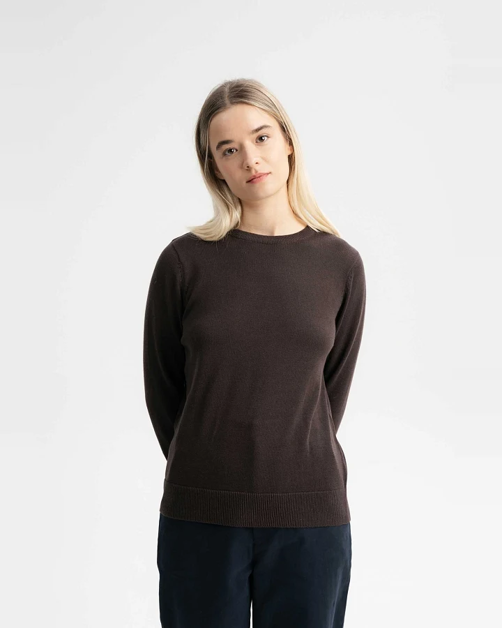 MELA Damen vegan Pullover Feinstrick Dhana Dunkelbraun
