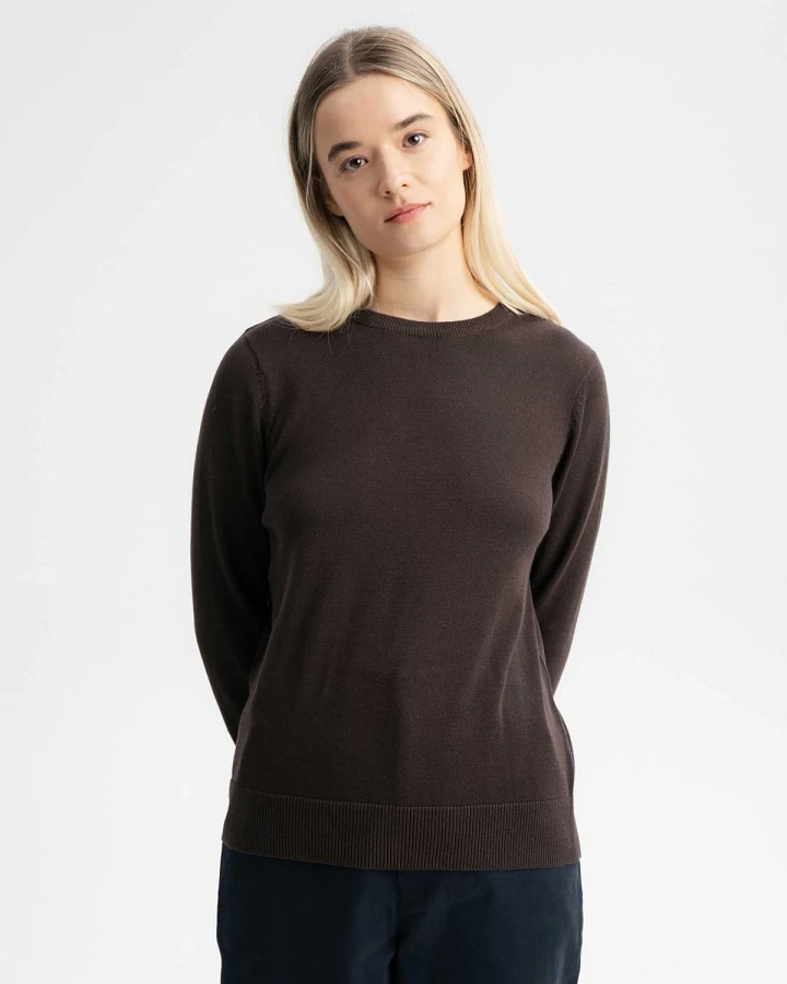 MELA Damen vegan Pullover Feinstrick Dhana Dunkelbraun