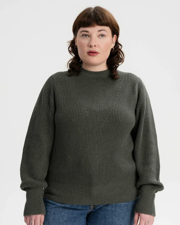 MELA Damen vegan Strickpullover Gauri Grün Melange