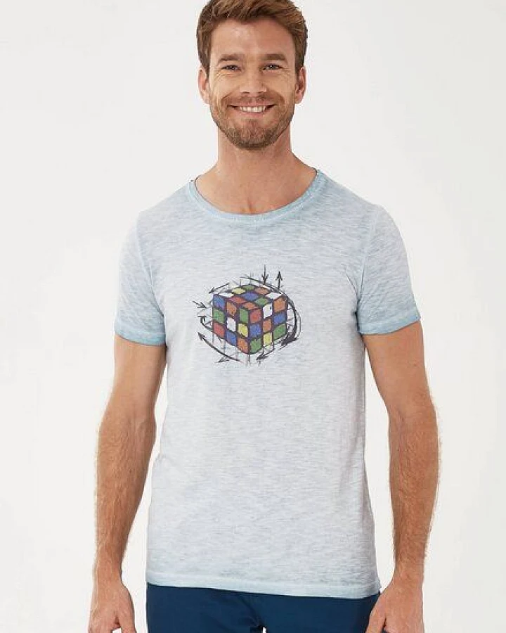 ORGANICATION Garment Dyed T-Shirt aus Bio-Baumwolle mit Rubik’s Cube-Print