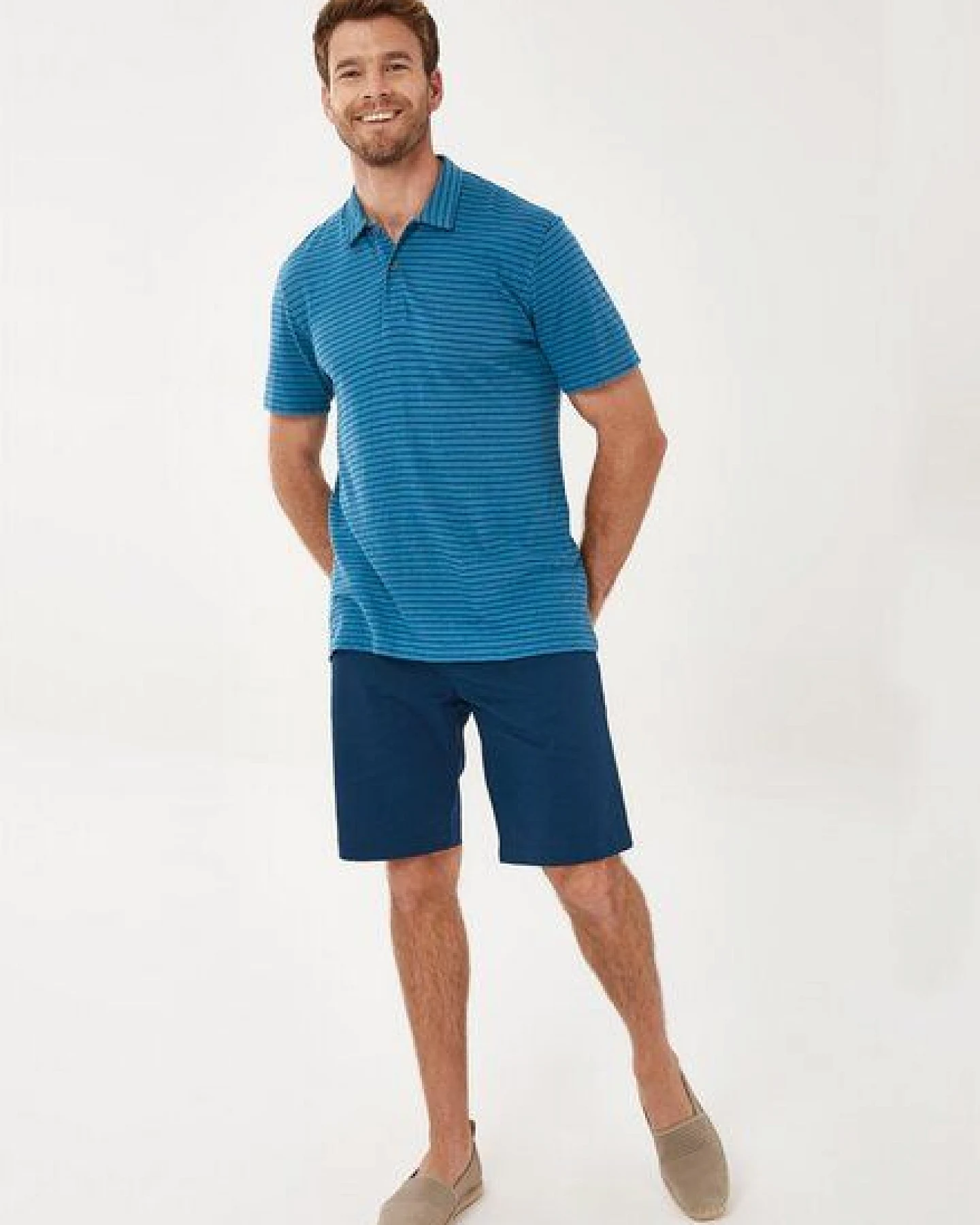 ORGANICATION Gestreiftes Poloshirt aus Leinengemisch – Ansicht 2
