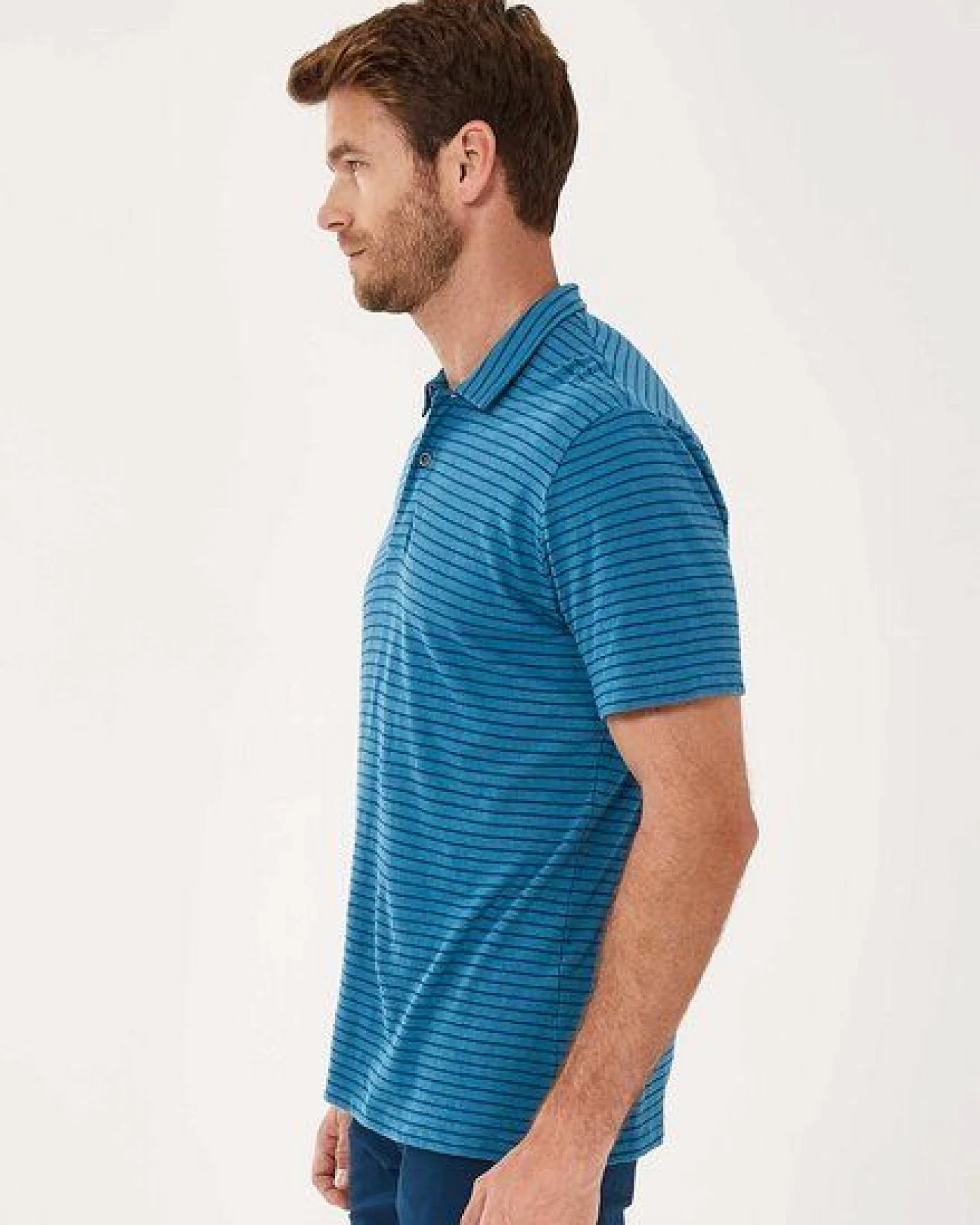 ORGANICATION Gestreiftes Poloshirt aus Leinengemisch – Ansicht 3