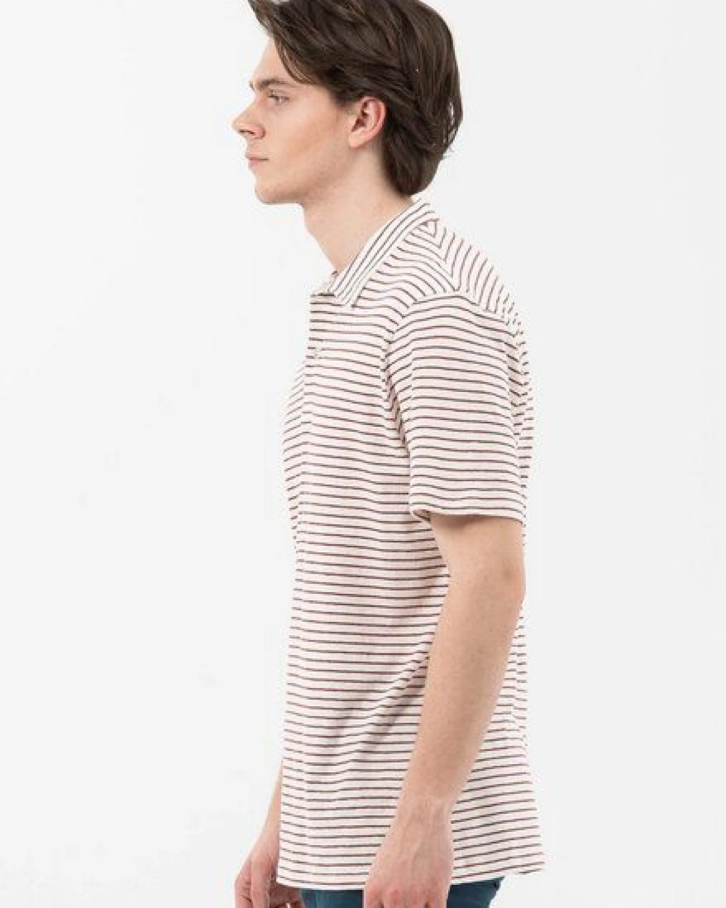 ORGANICATION Gestreiftes Poloshirt aus Leinengemisch – Ansicht 2
