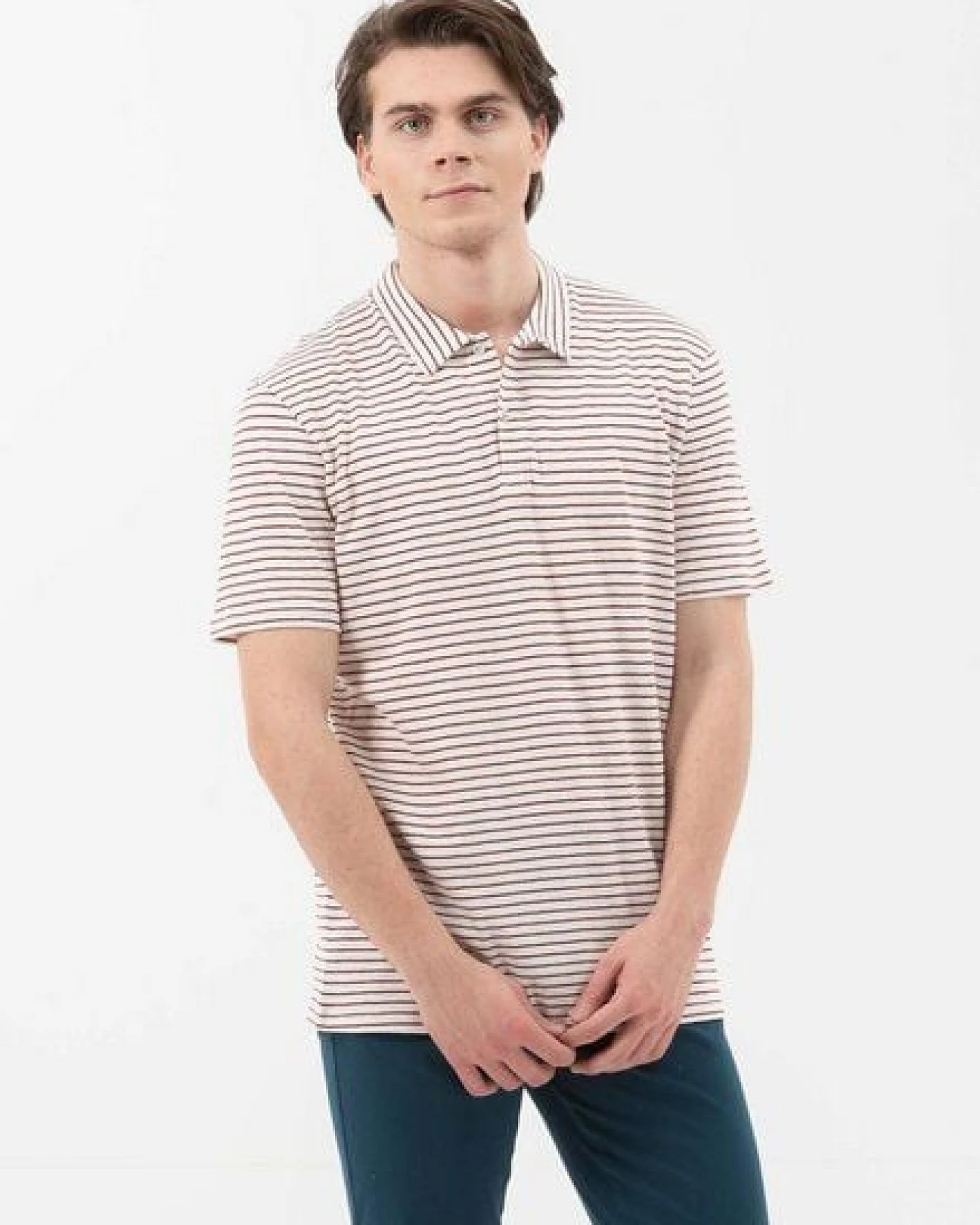 ORGANICATION Gestreiftes Poloshirt aus Leinengemisch – Ansicht 4