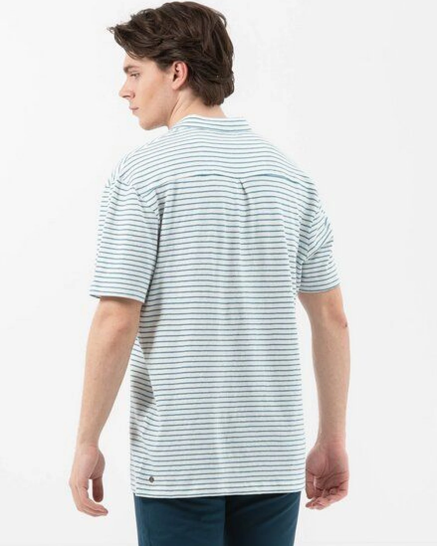 ORGANICATION Gestreiftes Poloshirt aus Leinengemisch – Ansicht 3