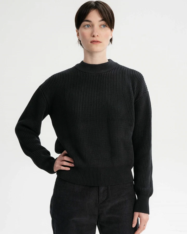 MELA Damen vegan Rippenstrickpullover Manika Schwarz
