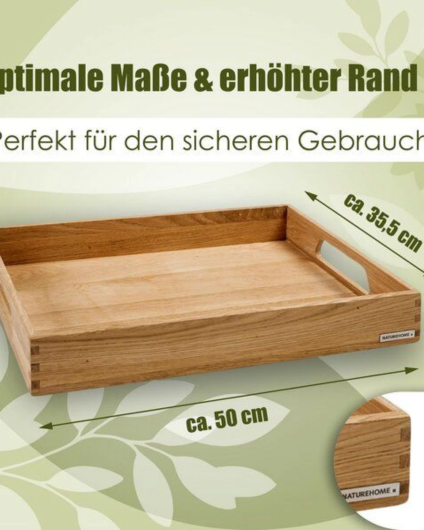 NATUREHOME Holztablett Serviertablett Küchentablett Serie NH-B 50 x 35,5 x 7cm – Ansicht 3