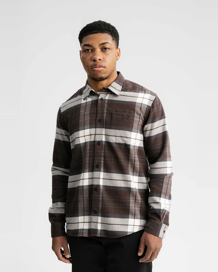 MELA Herren vegan Flanellhemd Sahel Check Dunkelbraun