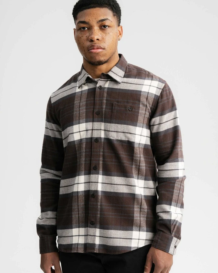 MELA Herren vegan Flanellhemd Sahel Check Dunkelbraun