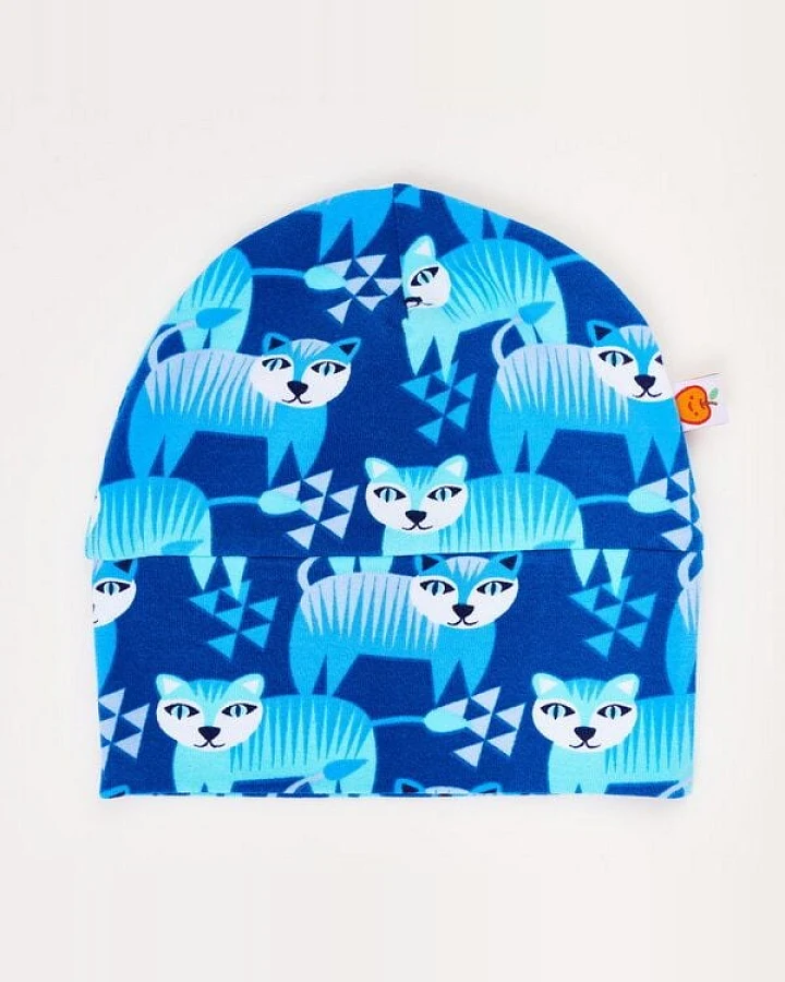 Cheeky Apple Gefütterte Baby-Haube aus Bio-Baumwolle "Tiger" Blau