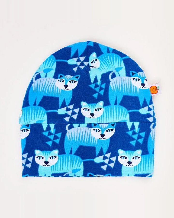 Cheeky Apple Gefütterte Baby-Haube aus Bio-Baumwolle "Tiger" Blau