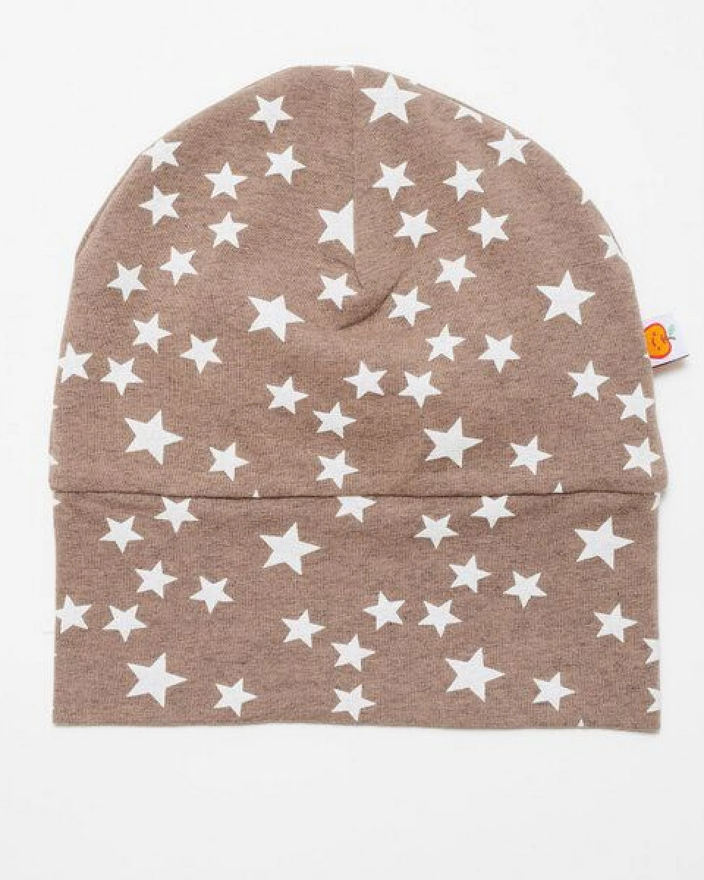 Cheeky Apple Gefütterte Baby-Haube aus Bio-Baumwolle "Stars Taupe" Braun/Weiß – Ansicht 2