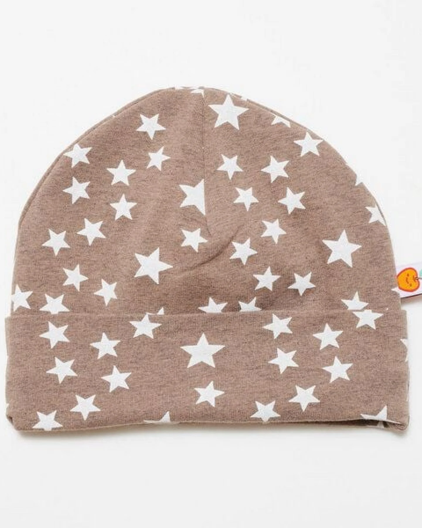 Cheeky Apple Gefütterte Baby-Haube aus Bio-Baumwolle "Stars Taupe" Braun/Weiß – Ansicht 3