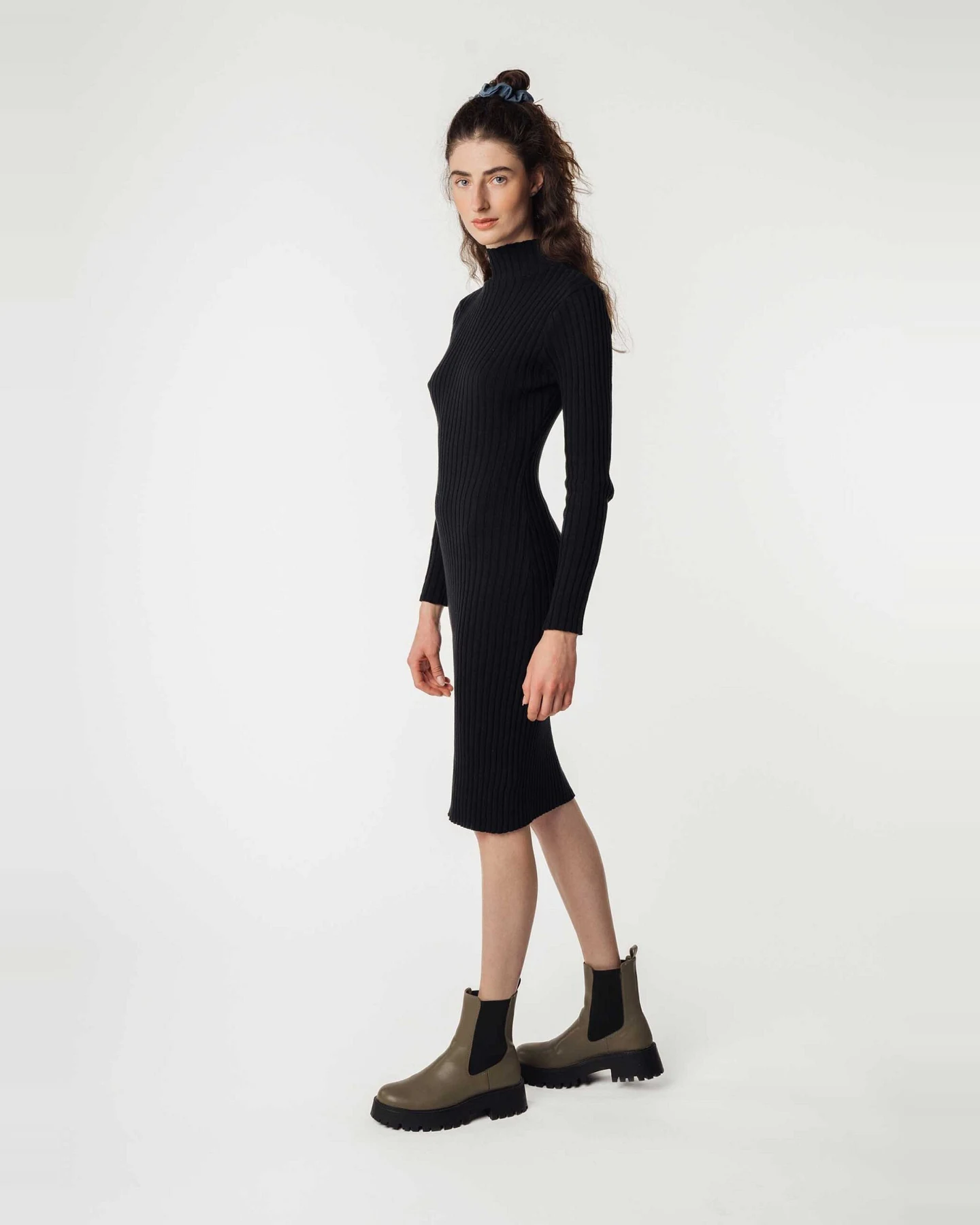 MELA Damen vegan Kleid Rippenstrick Shivani Schwarz – Ansicht 2