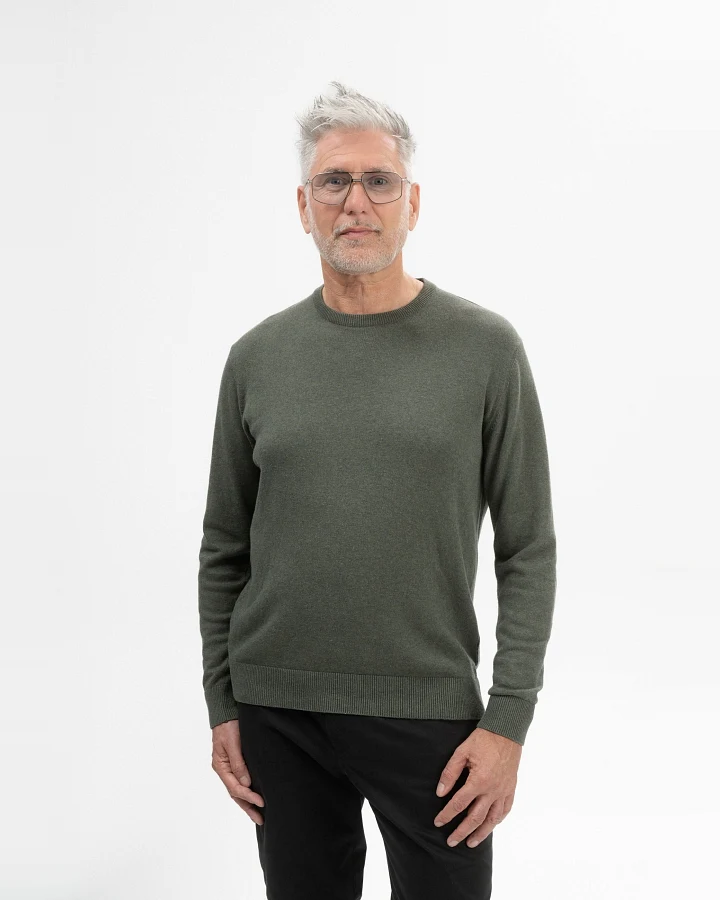 MELA Herren vegan Feinstrick Pullover Himal Grün Melange