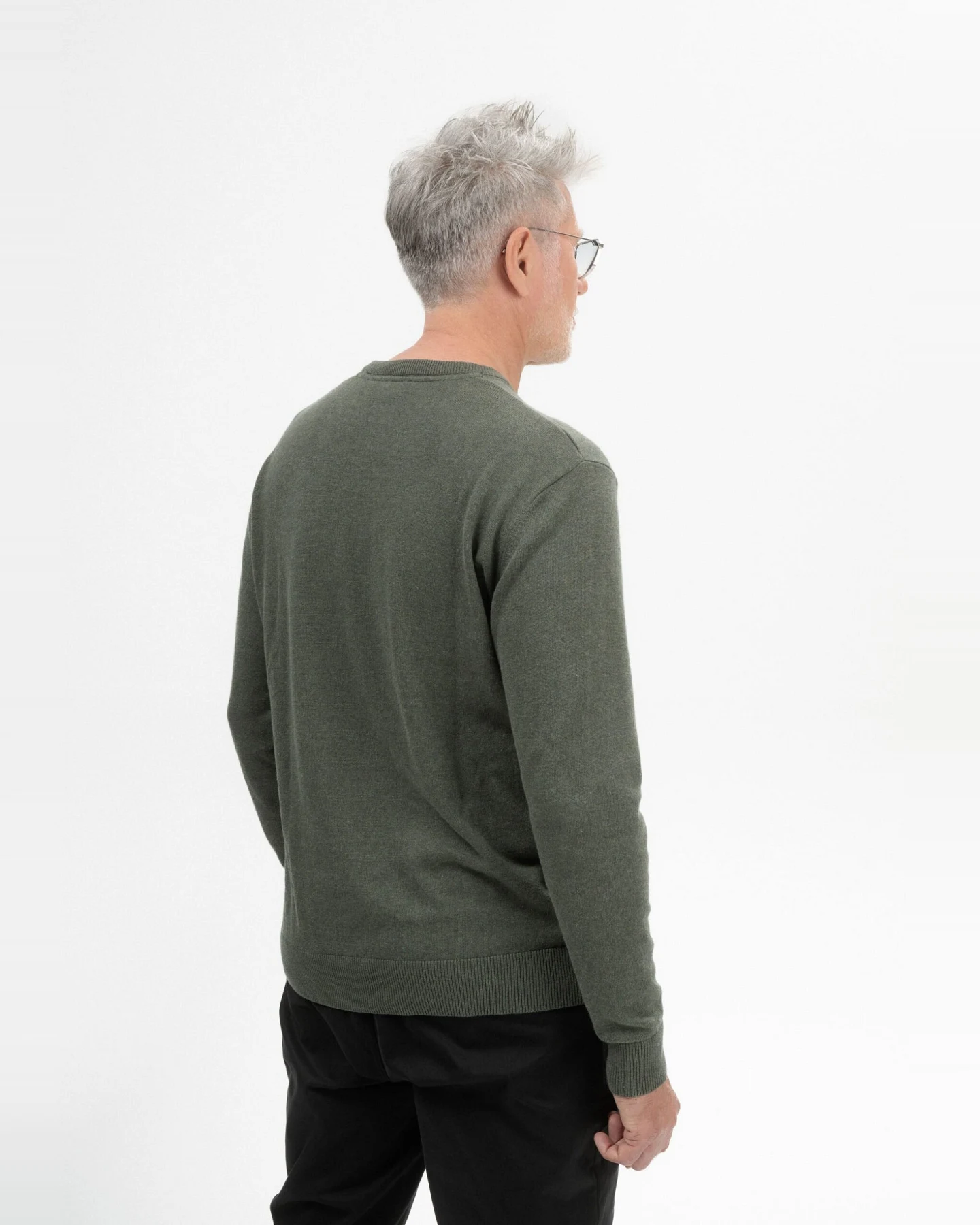 MELA Herren vegan Feinstrick Pullover Himal Grün Melange – Ansicht 2
